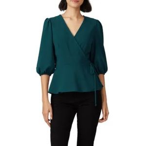Slate & Willow Green Balloon Sleeve Wrap Blouse Women’s Small